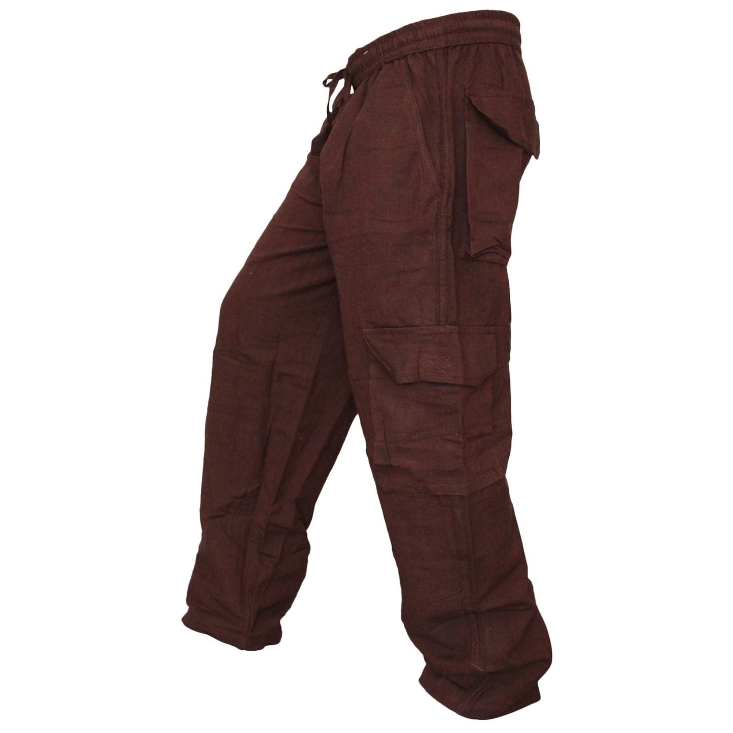 MENS PLAIN COLOUR HEMP HIPPIE COMBAT TROUSERS