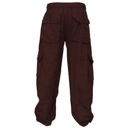 MENS PLAIN COLOUR HEMP HIPPIE COMBAT TROUSERS
