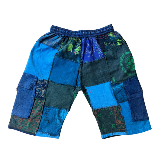 Men's Patchwork Hippie Cotton Pants Festival Summer Running Shorts With Pockets