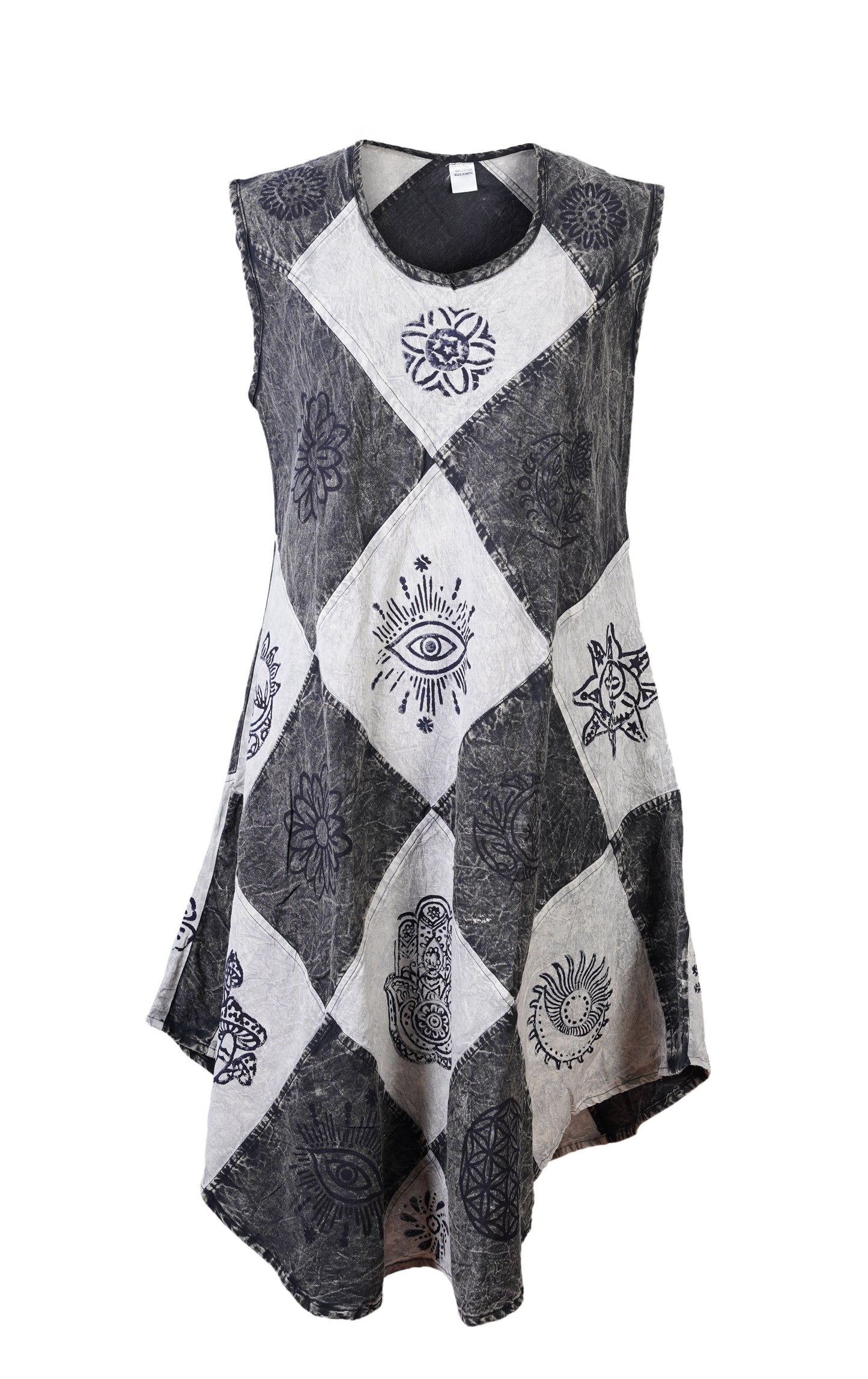 Women's Midi Boho Patchwork Print Sleeveless Hippy Festival Summer Dress