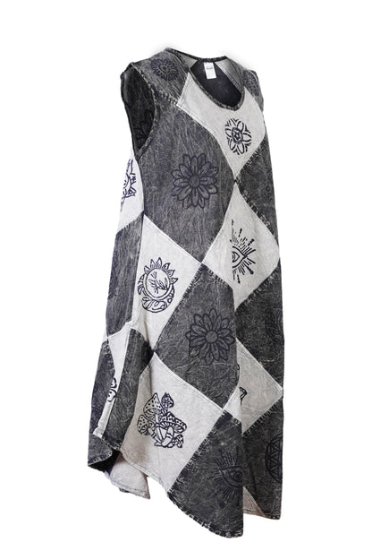 Women's Midi Boho Patchwork Print Sleeveless Hippy Festival Summer Dress