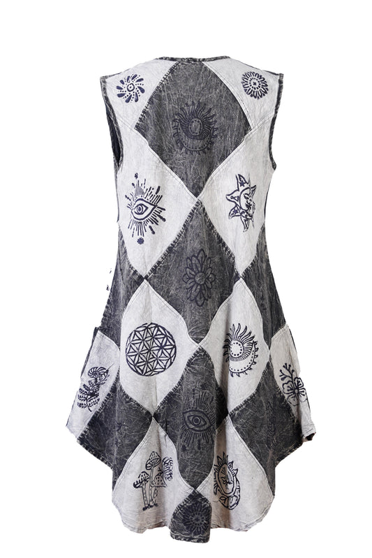 Women's Midi Boho Patchwork Print Sleeveless Hippy Festival Summer Dress