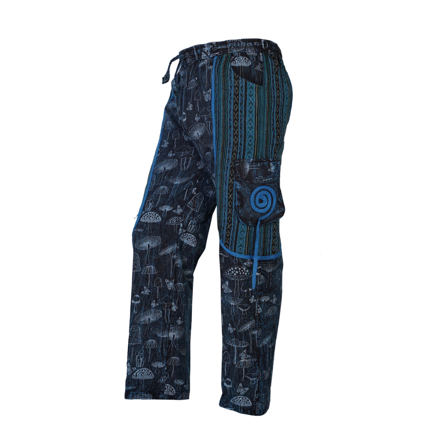 Men's Cotton Cargo Pants Boho Mushroom Print Festival Hippy Trousers
