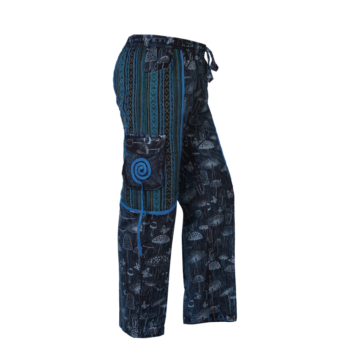 Men's Cotton Cargo Pants Boho Mushroom Print Festival Hippy Trousers