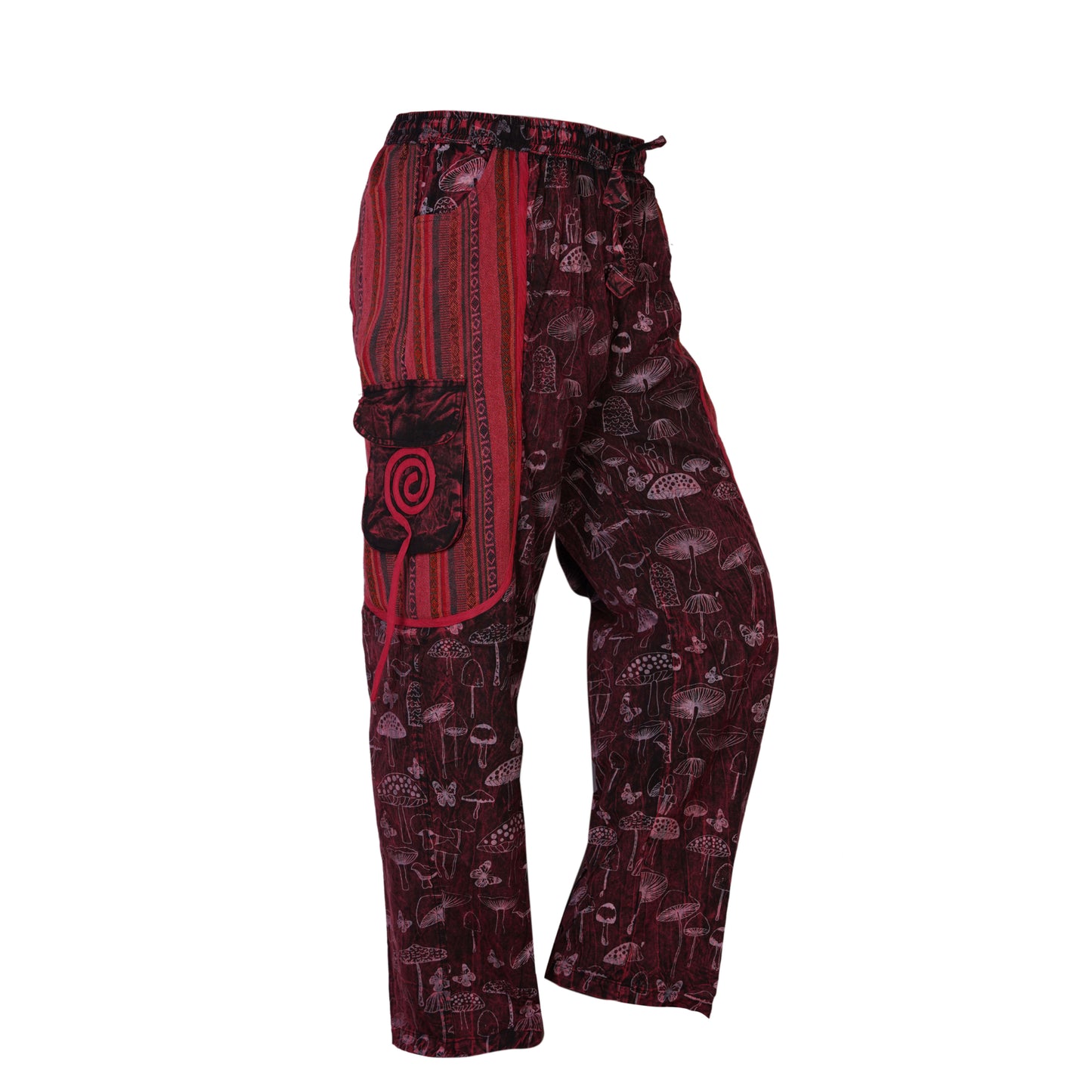 Men's Cotton Cargo Pants Boho Mushroom Print Festival Hippy Trousers