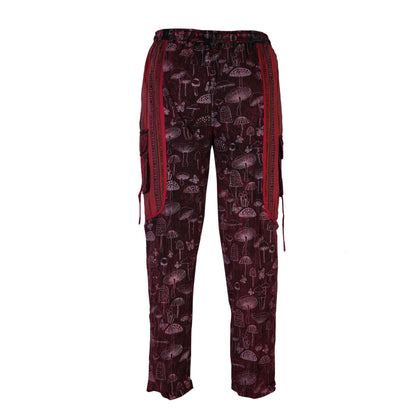 Men's Cotton Cargo Pants Boho Mushroom Print Festival Hippy Trousers