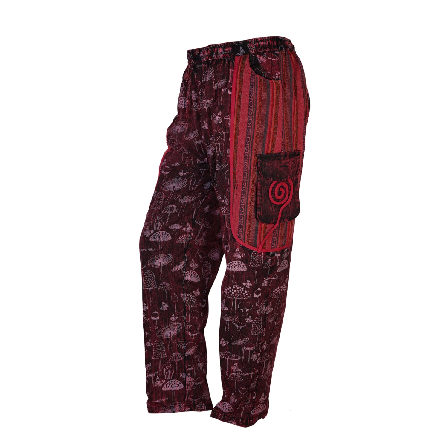 Men's Cotton Cargo Pants Boho Mushroom Print Festival Hippy Trousers