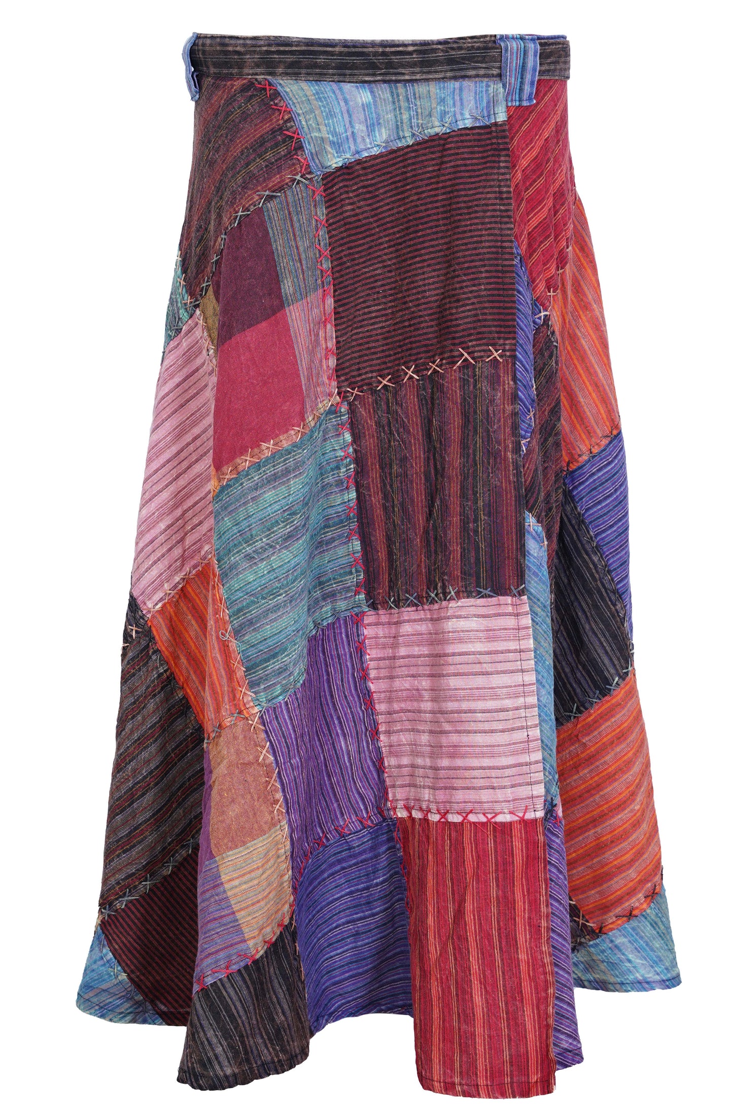Women Wrap Round Hippie Festival Solid Patchwork Boho Multicoloured Long Skirt