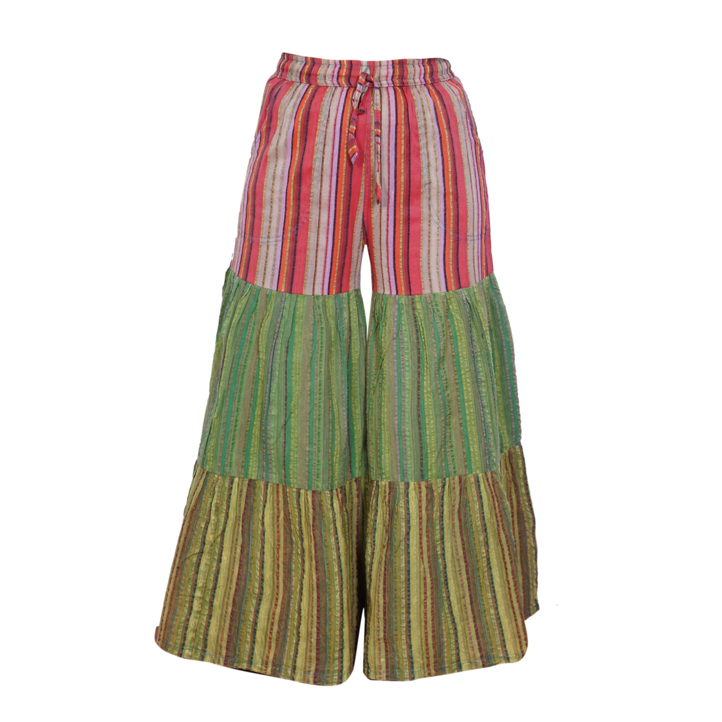 Women’s Cotton Boho Patchwork Elastic Waist Wide Leg Palazzo Pants