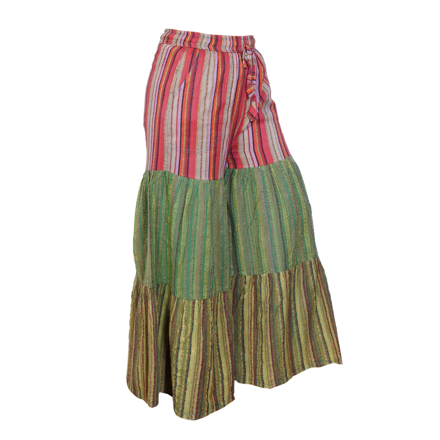 Women’s Cotton Boho Patchwork Elastic Waist Wide Leg Palazzo Pants