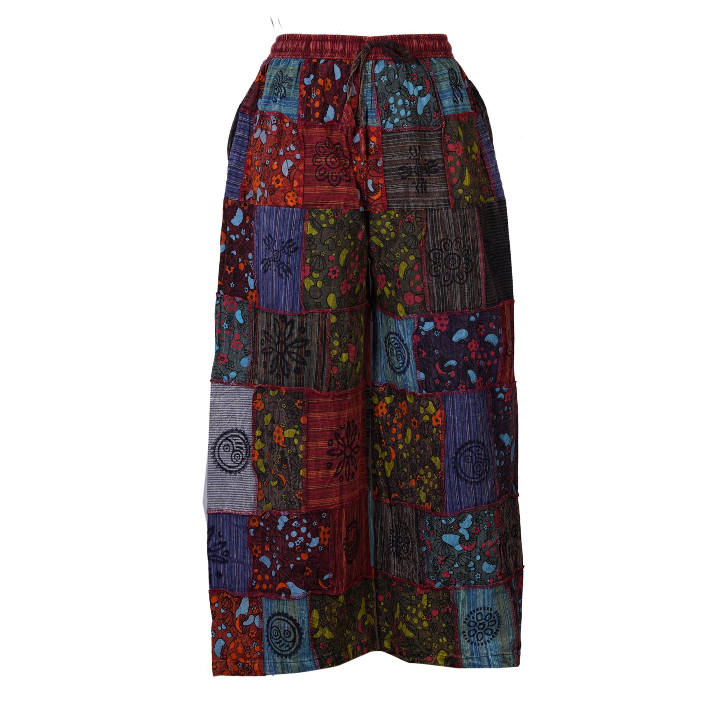 Women's Elastic Waist Boho Floral Patchwork Festival Hippy Cotton Wide Leg Trousers