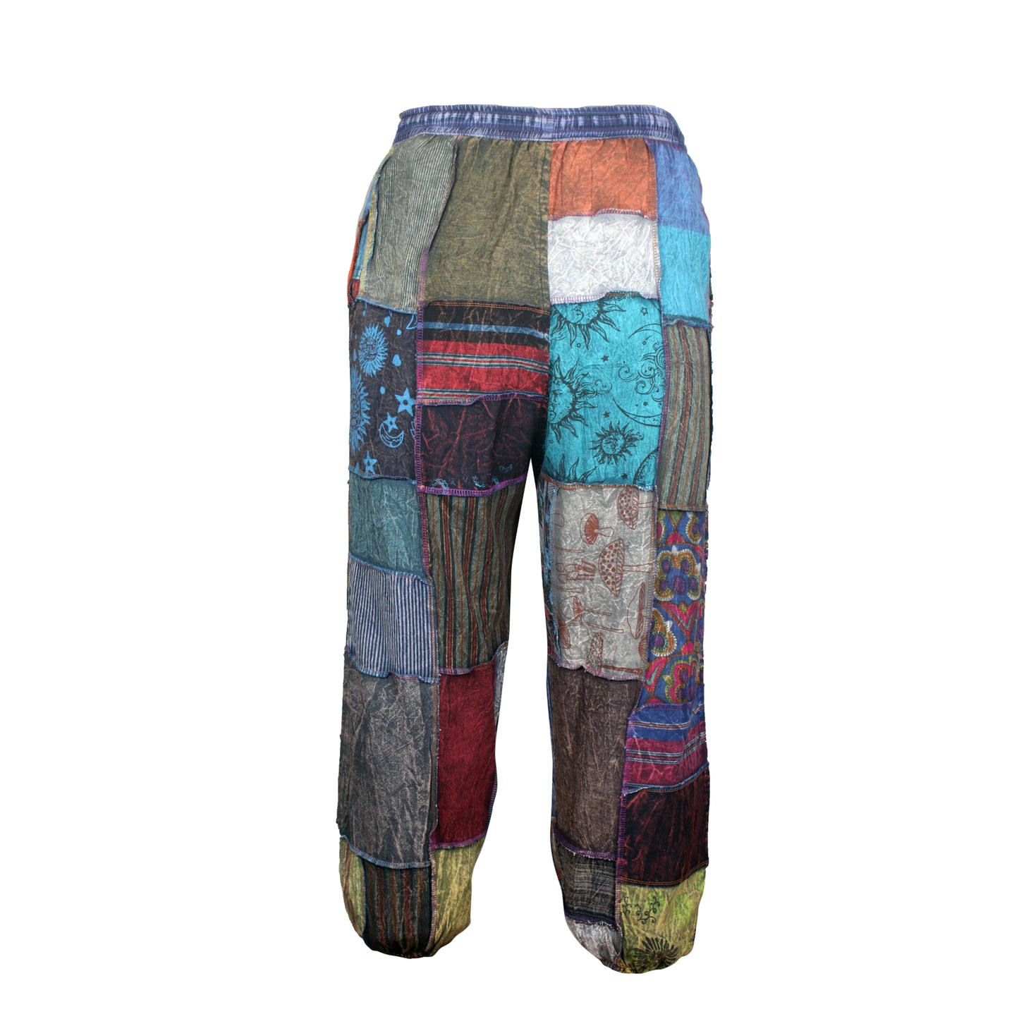 WOMENS PATCHWORK HIPPIE TROUSERS ELASTICATED LEGS BOHEMIAN PANTS