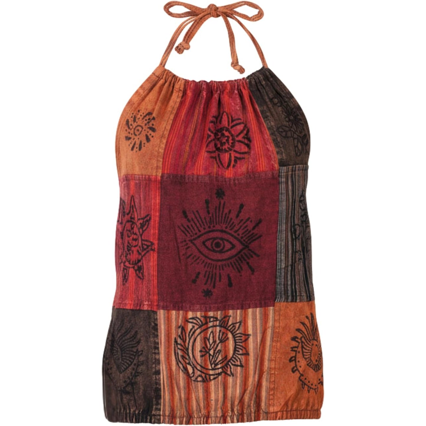 Women’s Boho Patchwork Halter Neck Cotton Hippie Sleeveless Lightweight Summer Tank Top
