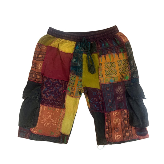 Men's Patchwork Hippie Cotton Pants Festival Summer Running Shorts With Pockets