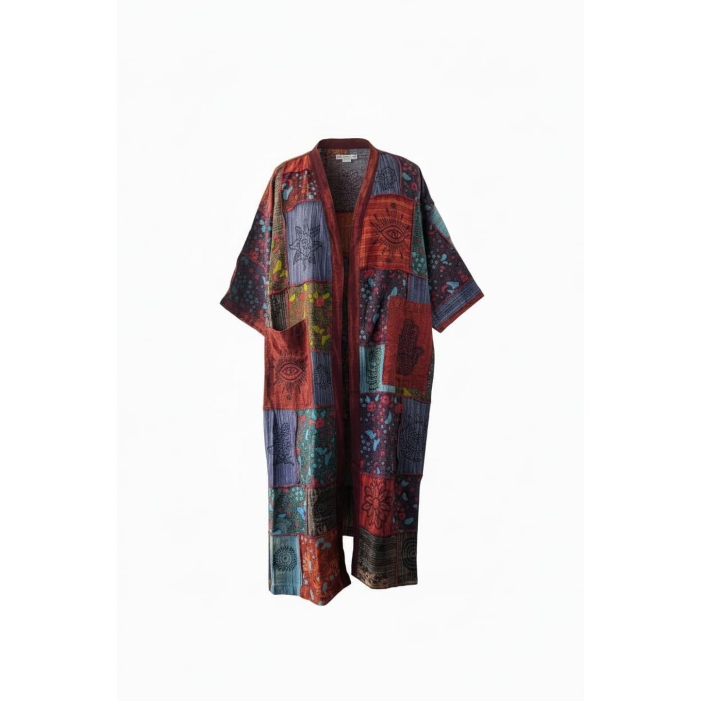 Women's Handmade Patchwork Cotton Short Sleeve Open Front Boho Lightweight Festival Hippie Summer Shirt