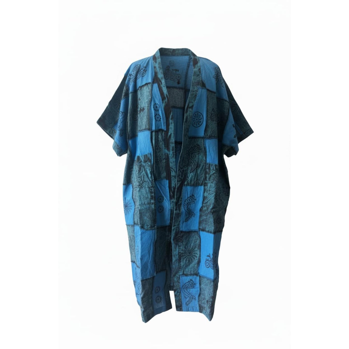 Women's Handmade Patchwork Cotton Short Sleeve Open Front Boho Lightweight Festival Hippie Summer Shirt