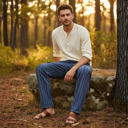 Men Stripes Wide Leg Hippie Multicolour Boho Festival Cargo Trousers, Casual Combat Pants