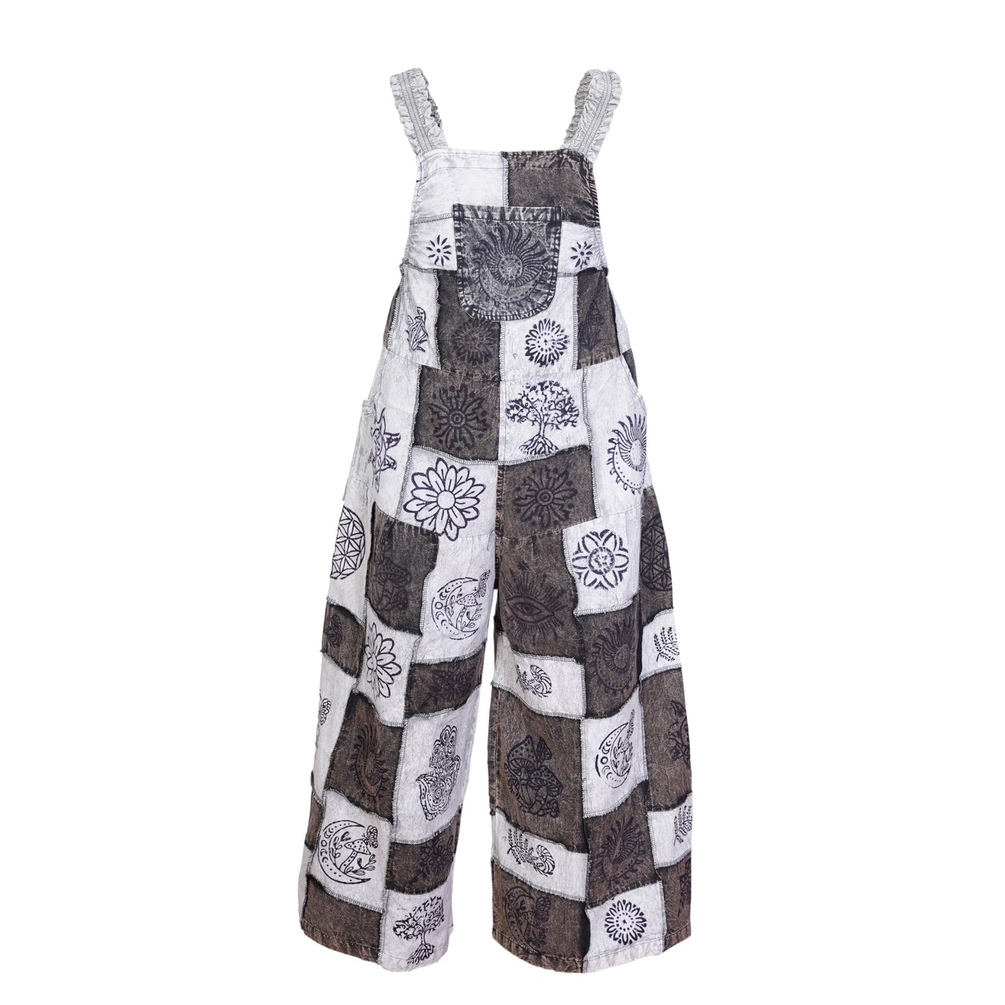Women's Bohemian Floral Cotton Summer Jumpsuits Patchwork Hippie Festival Dungarees