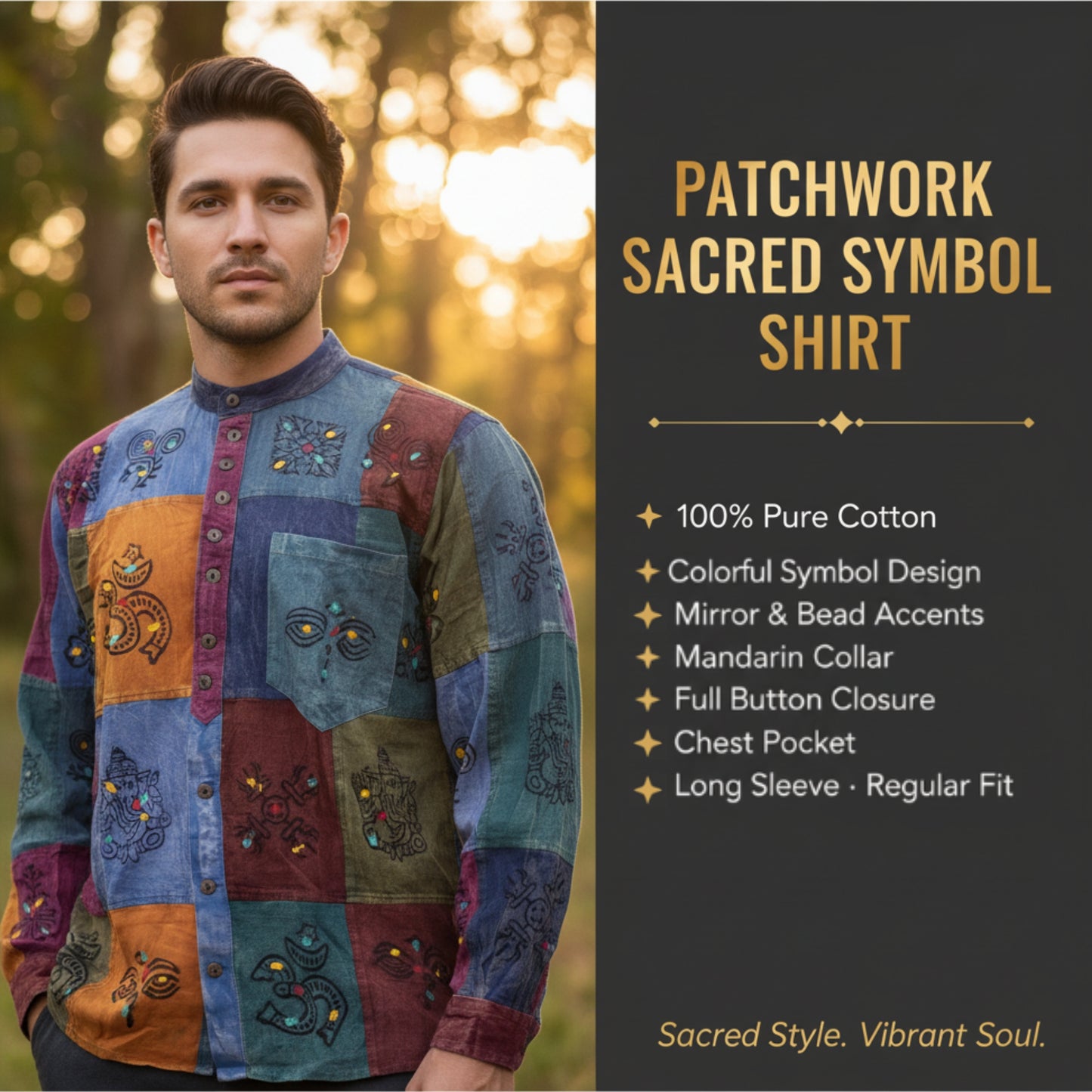 MEN HOLIDAY HIPSTER COLOURFUL TRADITIONAL PATCHWORK SHIRT