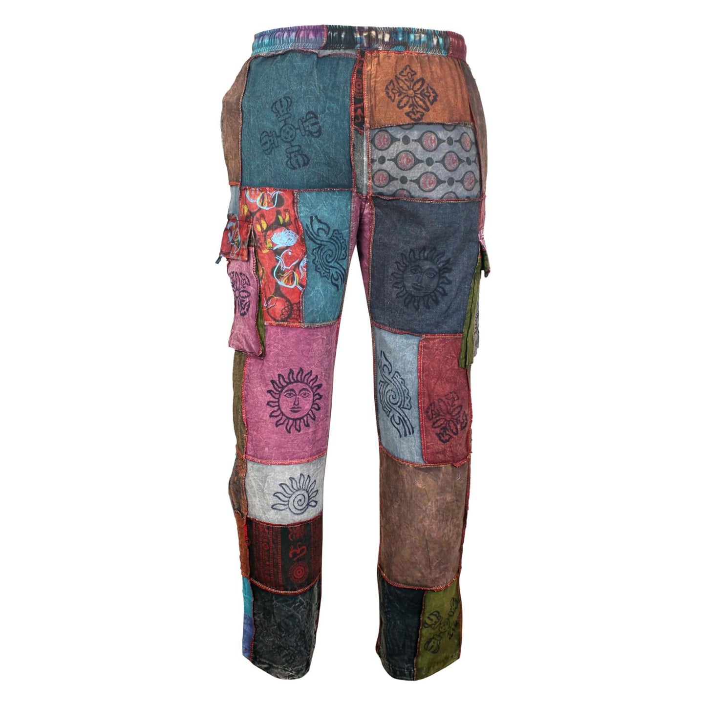 Mens Hippie Trousers Elastic Waist Patchwork Pants Bohemian Festival Clothes