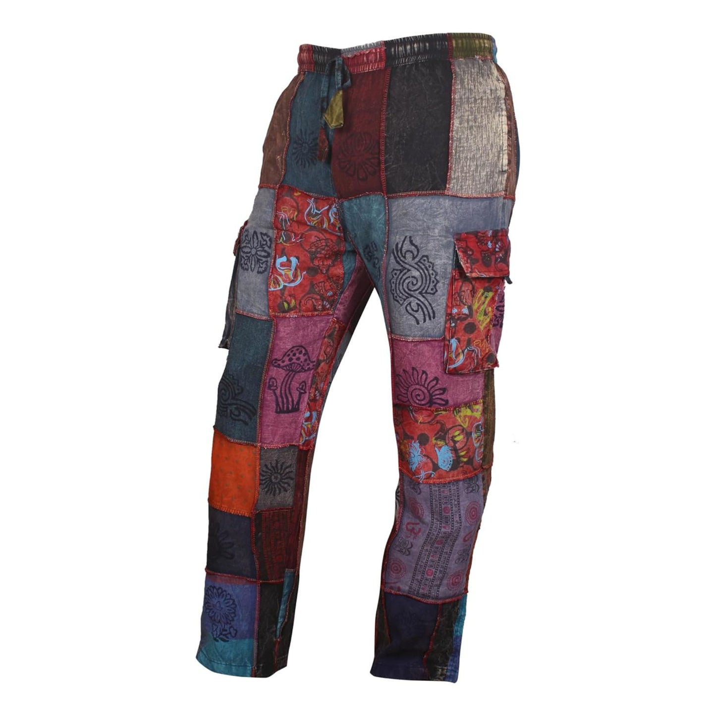 Mens Hippie Trousers Elastic Waist Patchwork Pants Bohemian Festival Clothes