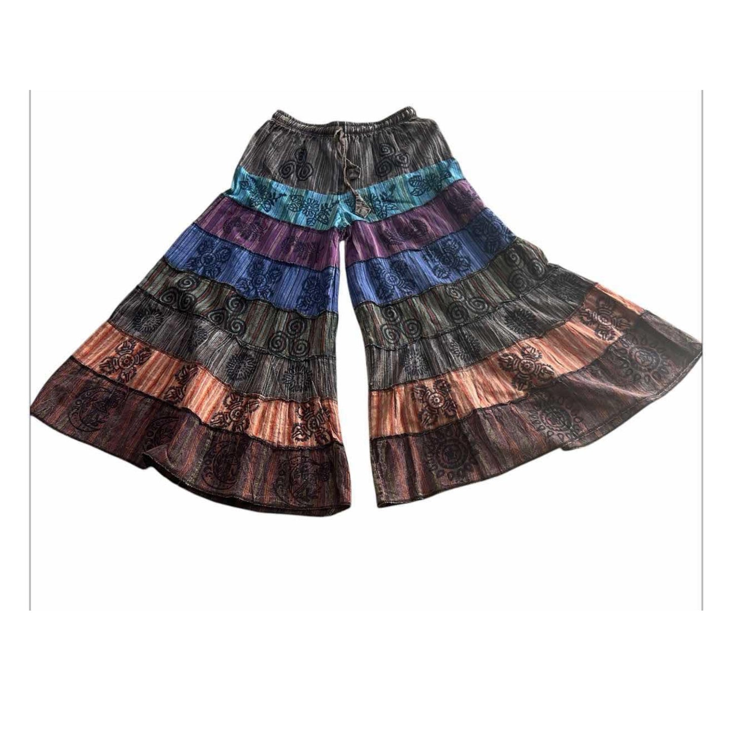 Women’s Cotton Boho Patchwork Elastic Waist Wide Leg Palazzo Pants