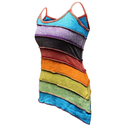 Women Cotton Boho Sleeveless Rainbow Striped Hippie Yoga Summer Tank Top