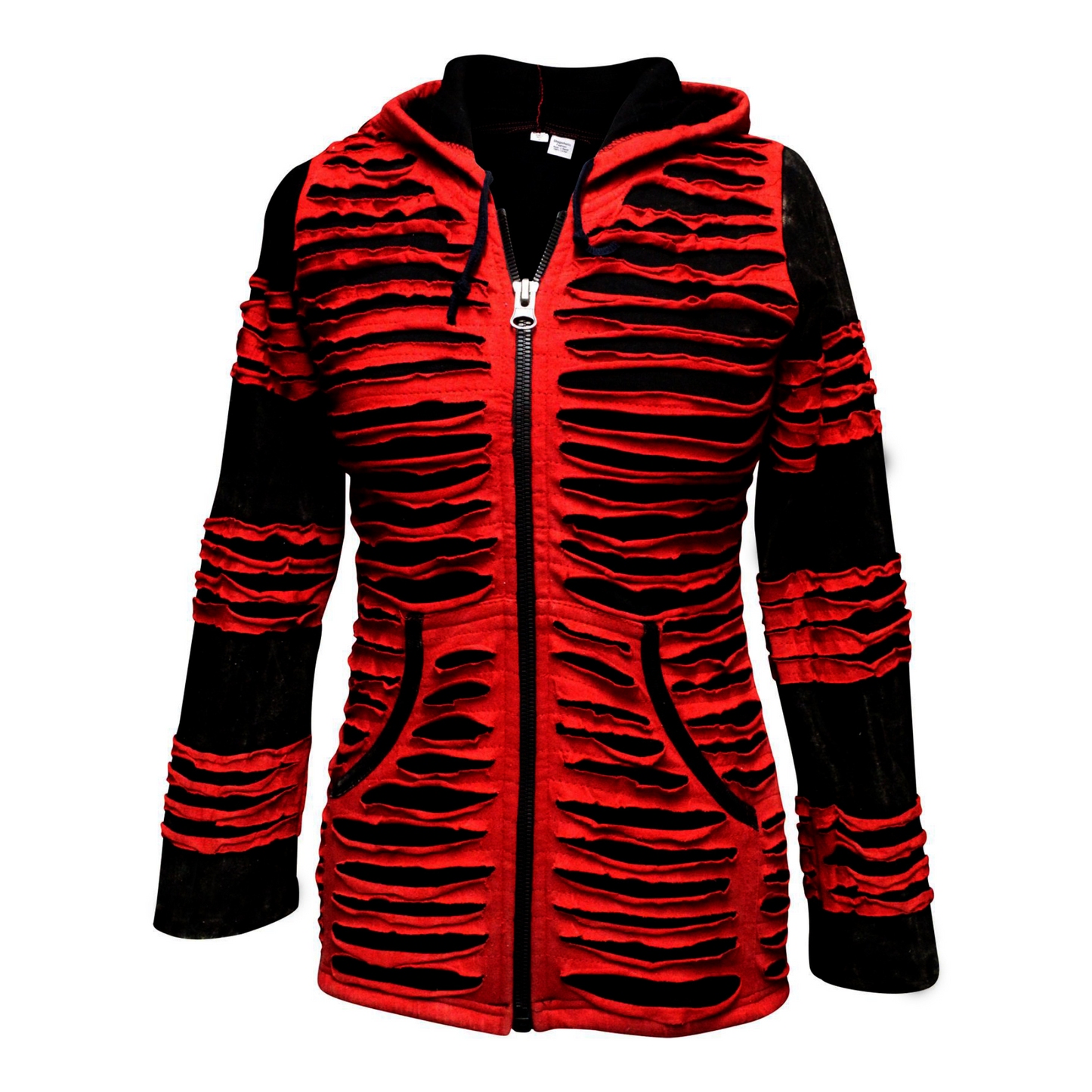 Women Slashed Gothic Razor Cut Hooded Hippie Jacket