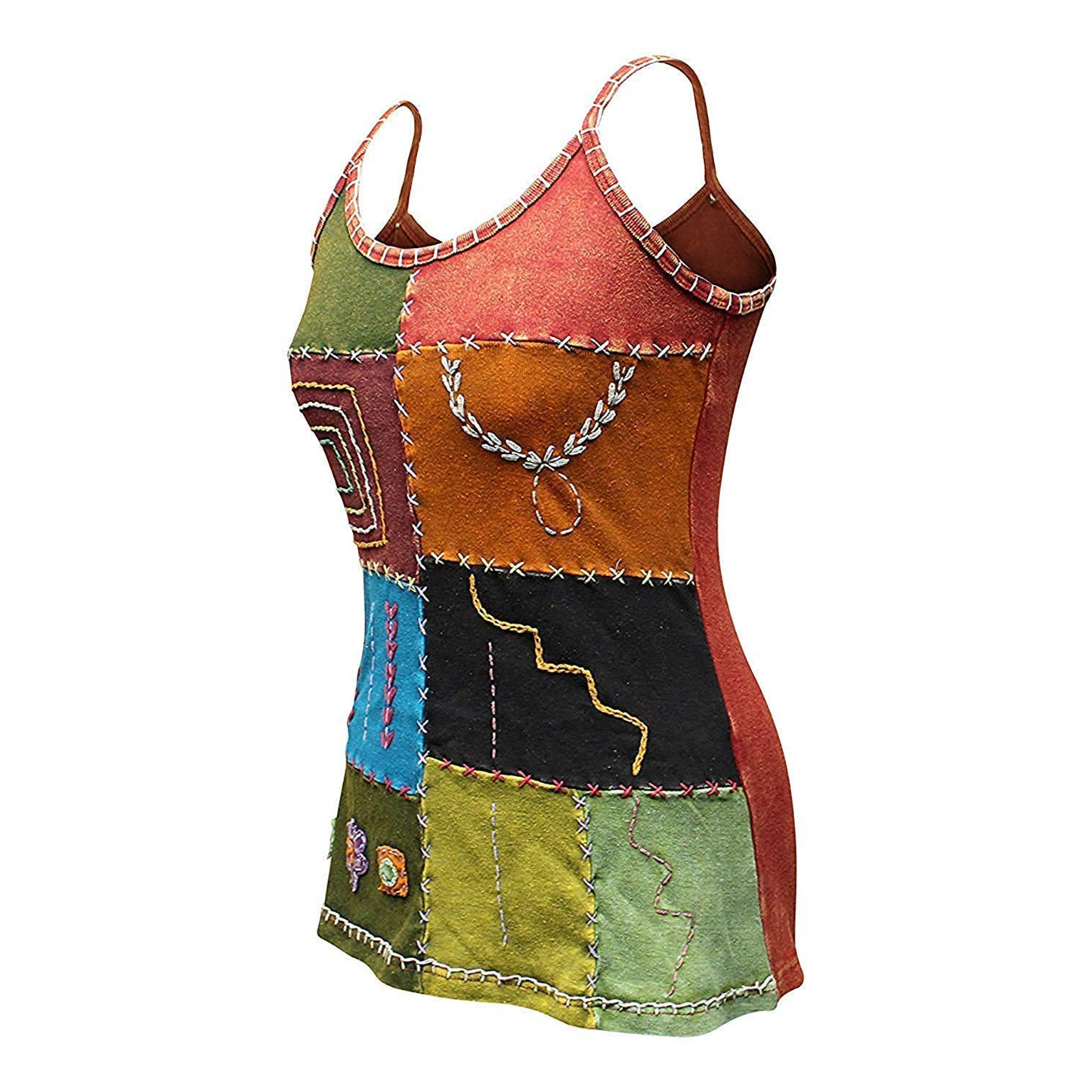 WOMEN COLOURFUL EMBROIDERED HIPPIE FESTIVAL TANK TOPS