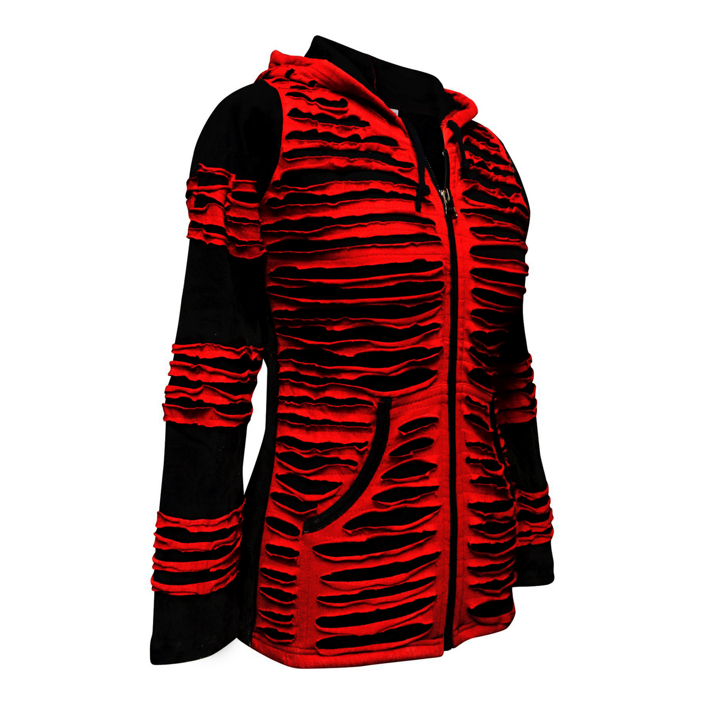 Women Slashed Gothic Razor Cut Hooded Hippie Jacket