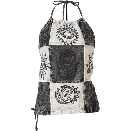 Women’s Boho Patchwork Halter Neck Cotton Hippie Sleeveless Lightweight Summer Tank Top