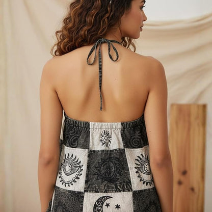 Women’s Boho Patchwork Halter Neck Cotton Hippie Sleeveless Lightweight Summer Tank Top