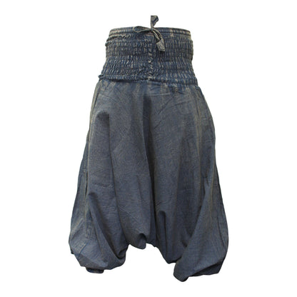WOMEN STONEWASHED LOOSE FIT PLAIN HIPPIE HAREM TROUSER