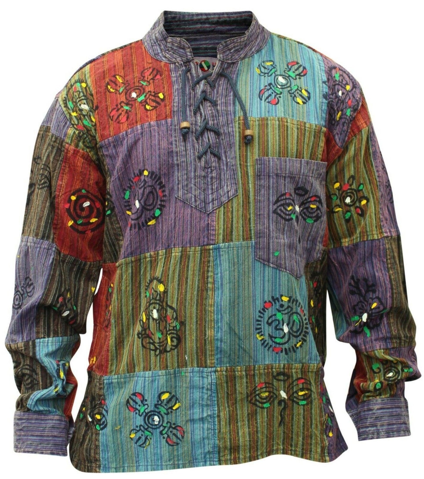 Men's Patchwork Stonewashed Lace Up Shirt