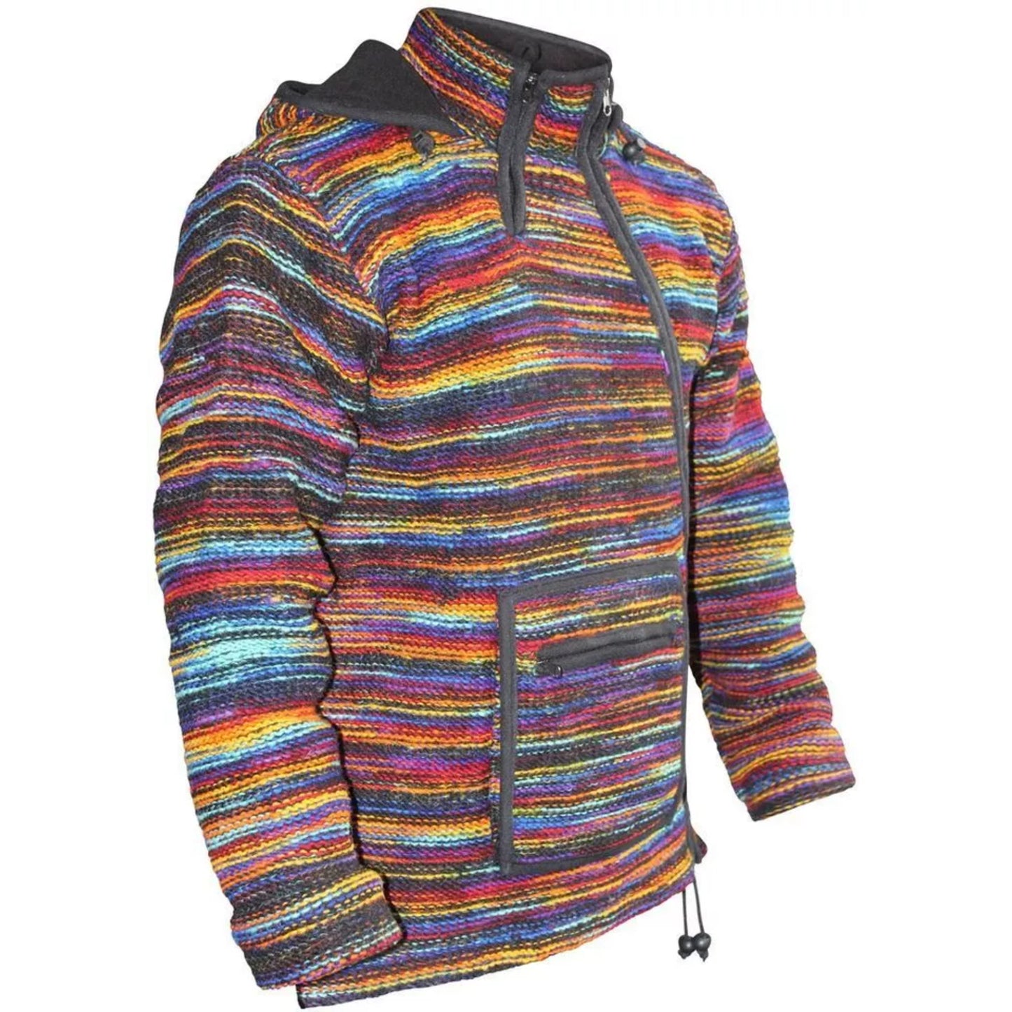 Men Cross Neck Hooded Tie Dye Multicoloured Super Cosy Woolly Hippie Jacket