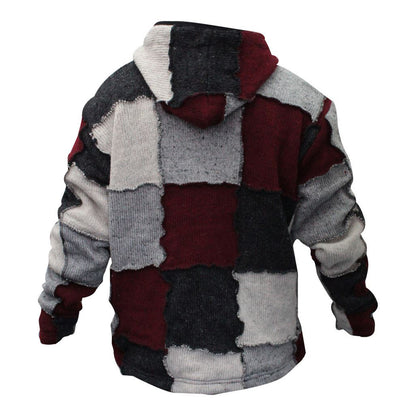 Mens Jacket Handmade Wool Patchwork Winter Fleece Lined Warm Boho Striped Coat