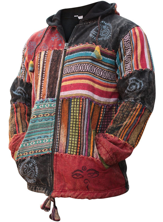 Men's Cotton Patchwork Festival Hippie Hoodie Jacket