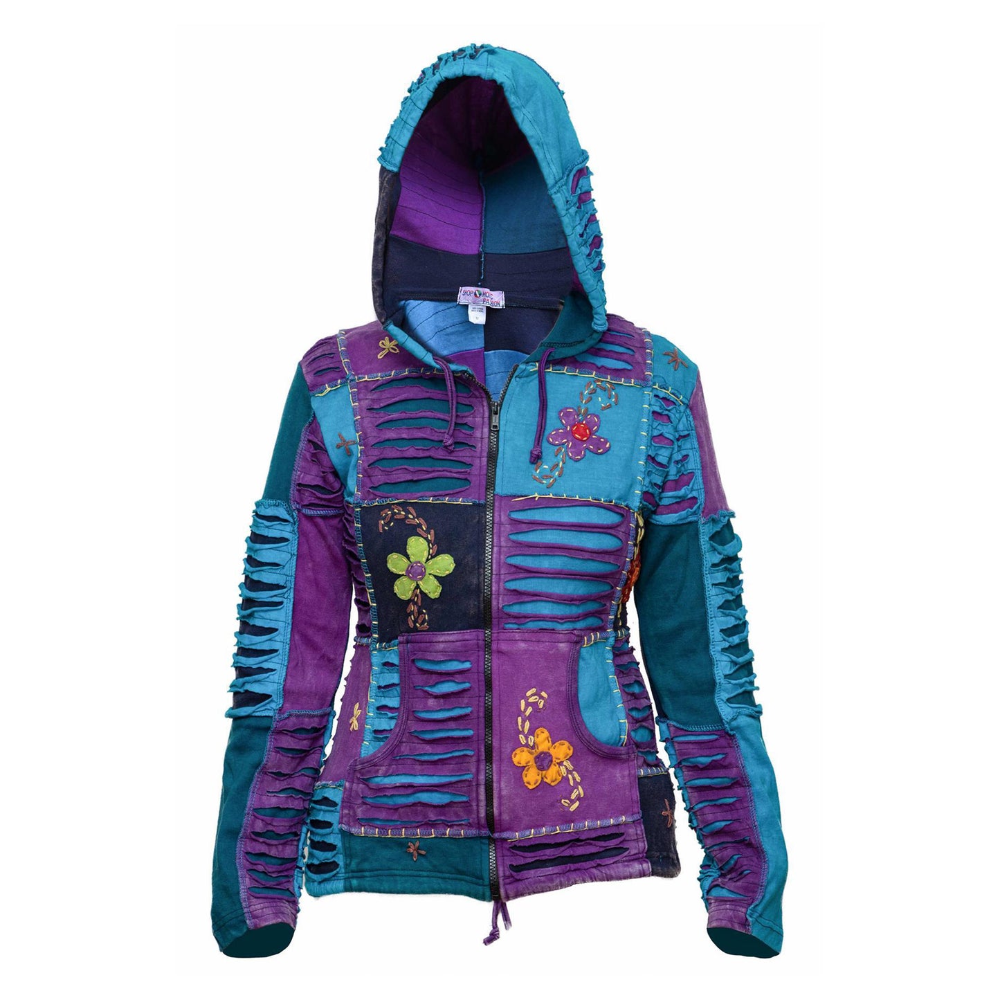 Women's Purple Turquoise Embroidered Hoodie