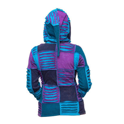 Women's Purple Turquoise Embroidered Hoodie
