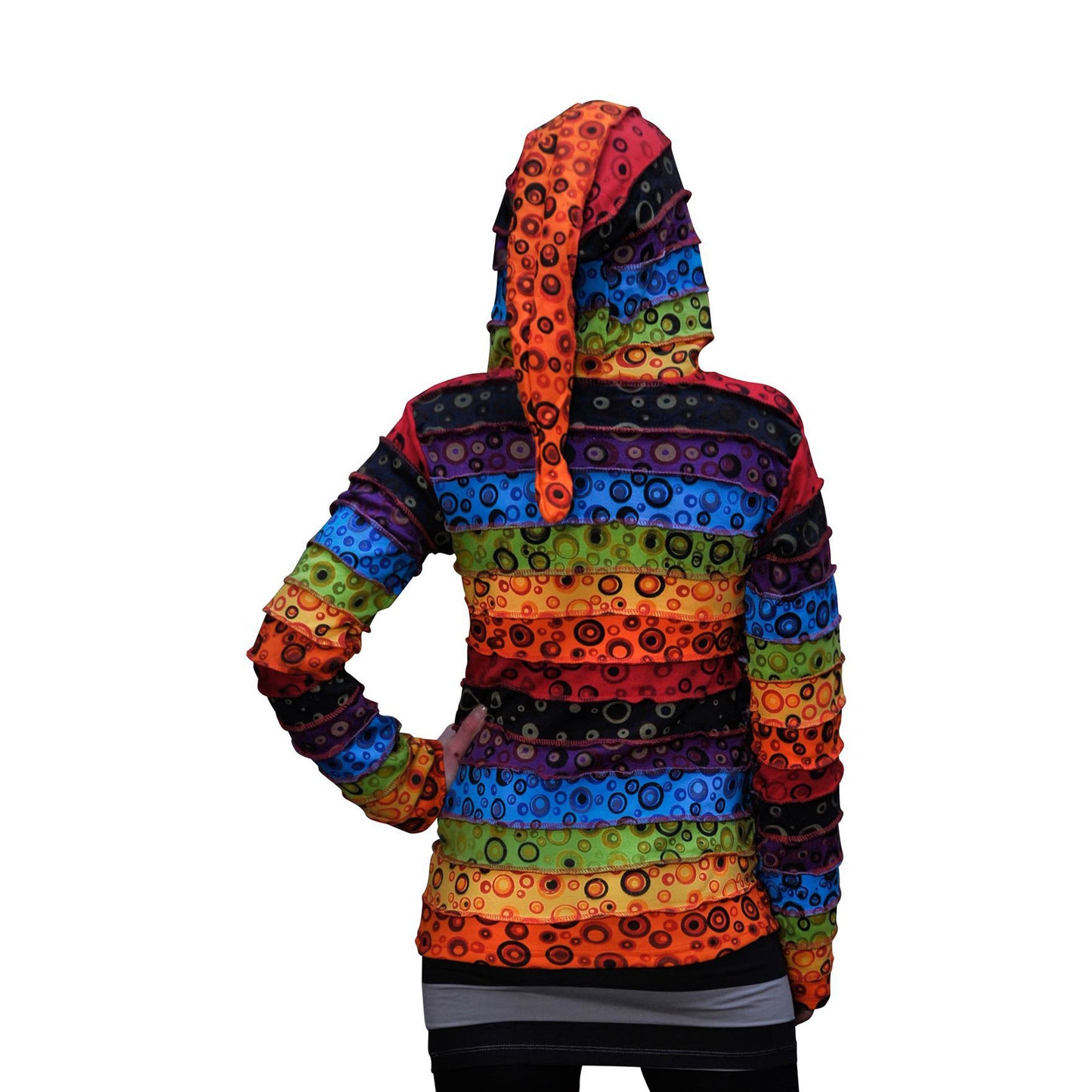 Women's Rainbow Multicoloured Bubble Print Cotton Hippie Hoodie Jacket