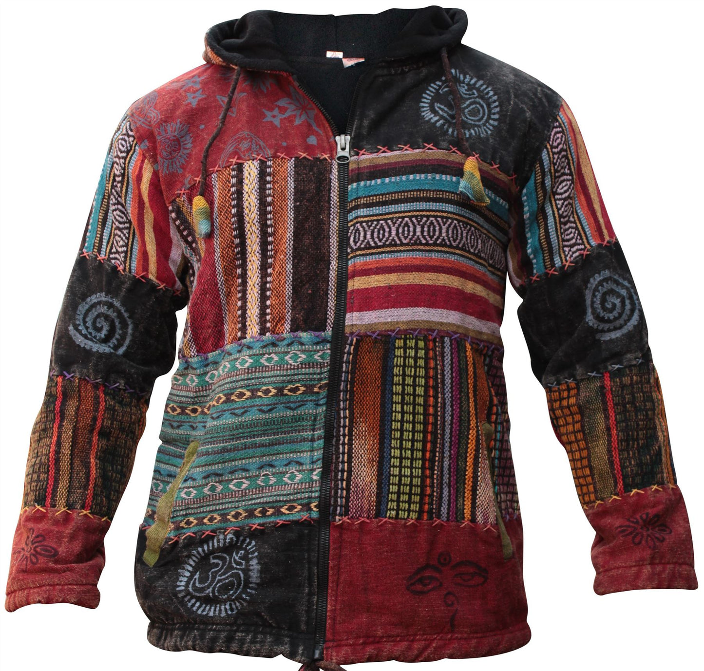 Men's Cotton Patchwork Festival Hippie Hoodie Jacket