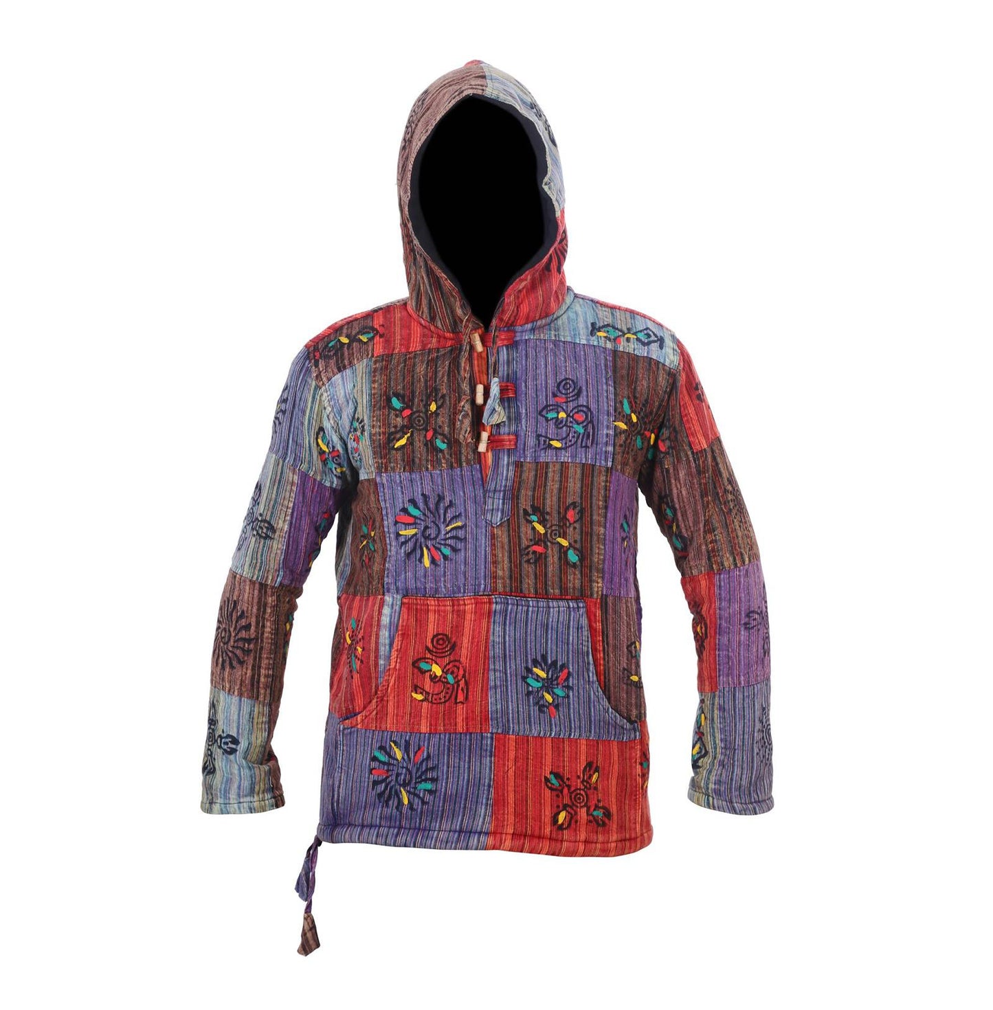 Men's Symbol Striped Patchwork Hooded Shirt