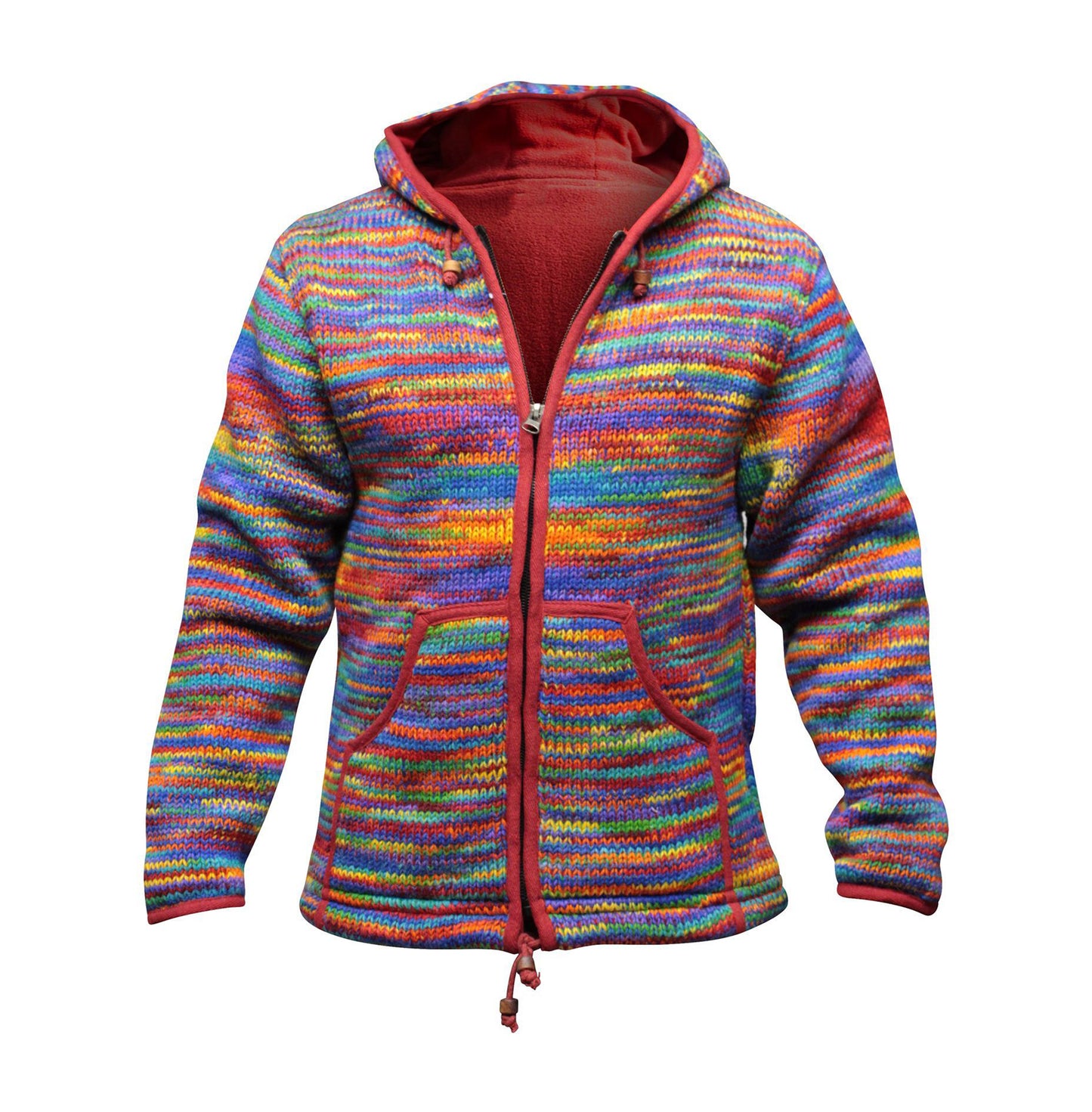 Tie Dye Hooded Wool Jacket, Fleece Lined Long Sleeve Full Zip Hoodie Hippie Sweater for Men