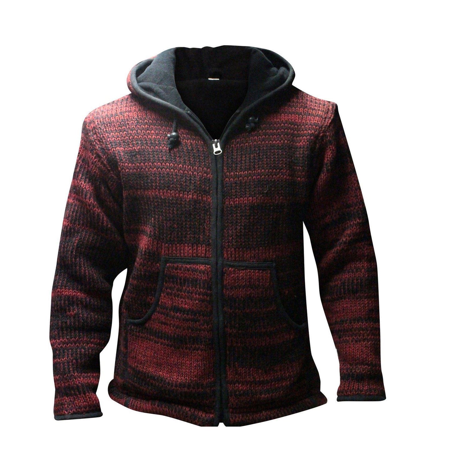 Tie Dye Hooded Wool Jacket, Fleece Lined Long Sleeve Full Zip Hoodie Hippie Sweater for Men