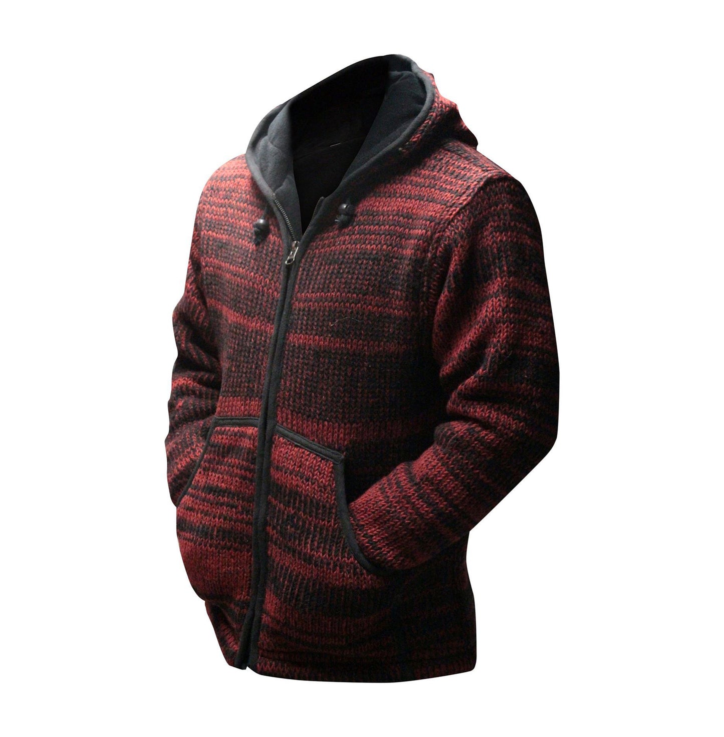 Tie Dye Hooded Wool Jacket, Fleece Lined Long Sleeve Full Zip Hoodie Hippie Sweater for Men