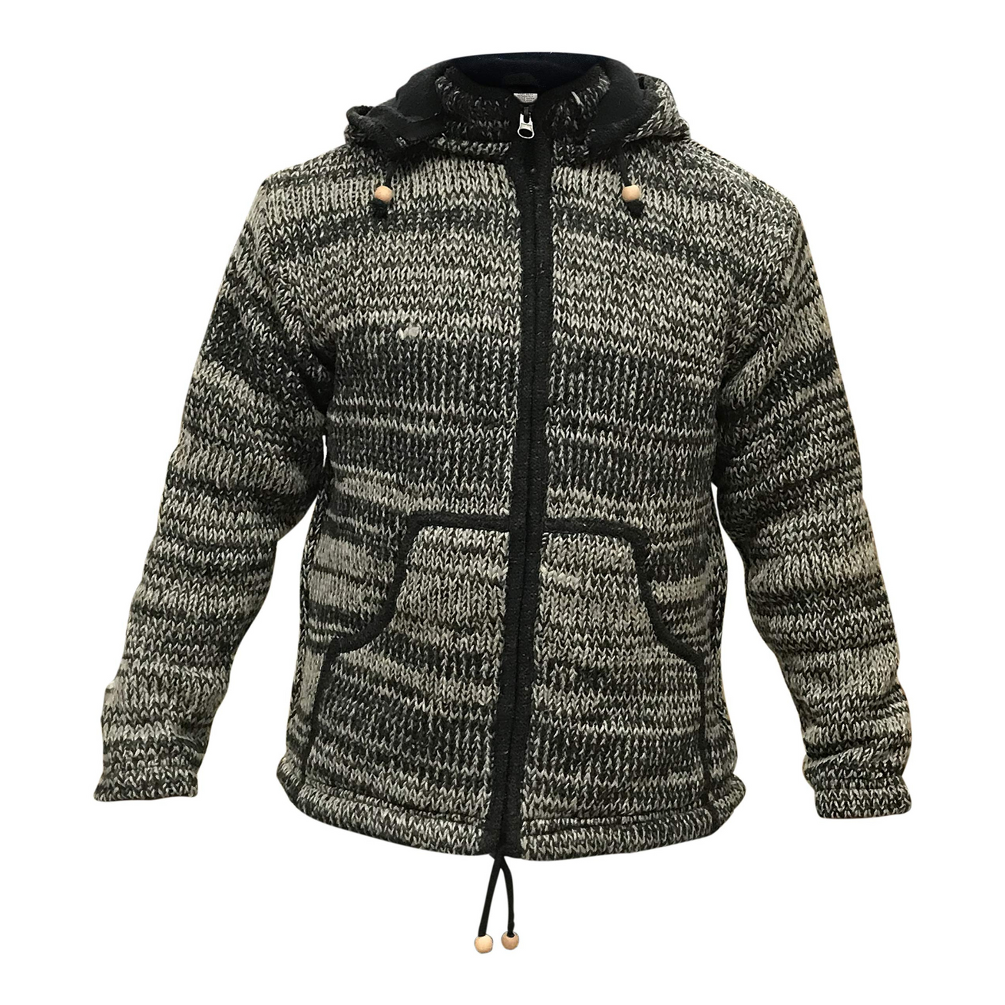 Tie Dye Hooded Wool Jacket, Fleece Lined Long Sleeve Full Zip Hoodie Hippie Sweater for Men