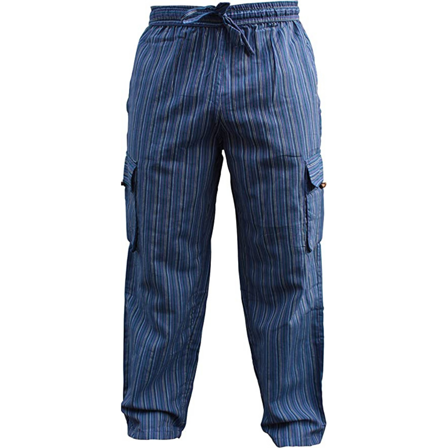 Men Stripes Wide Leg Hippie Multicolour Boho Festival Cargo Trousers, Casual Combat Pants