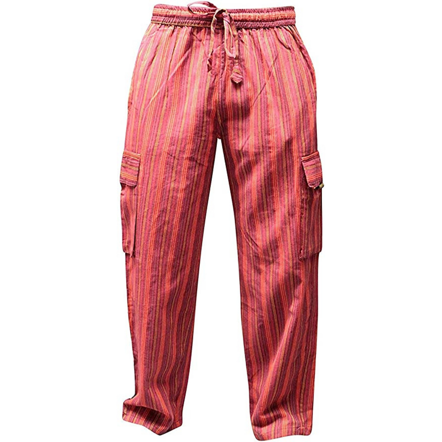 Men Stripes Wide Leg Hippie Multicolour Boho Festival Cargo Trousers, Casual Combat Pants