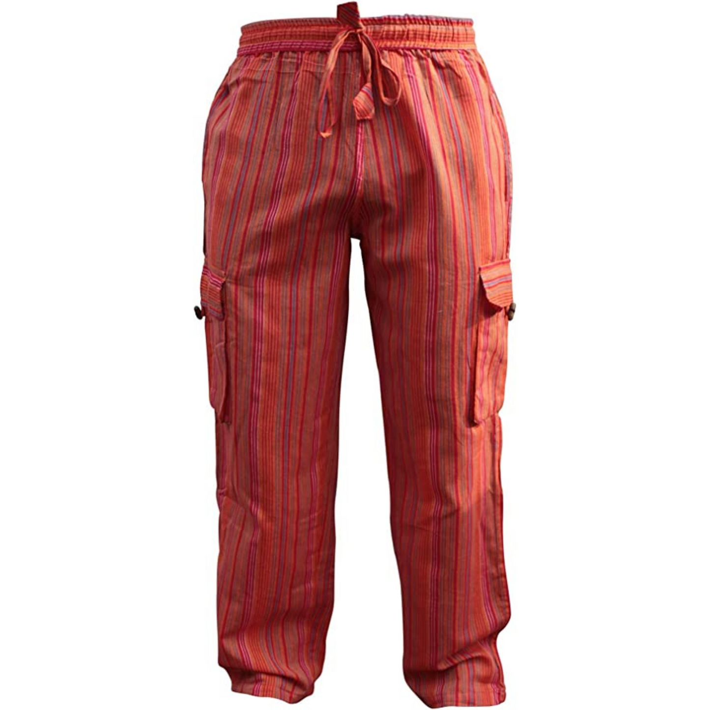 Men Stripes Wide Leg Hippie Multicolour Boho Festival Cargo Trousers, Casual Combat Pants