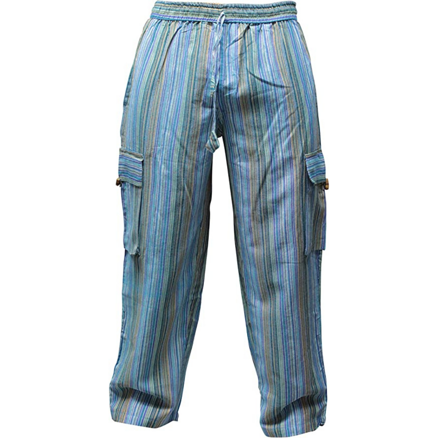 Men Stripes Wide Leg Hippie Multicolour Boho Festival Cargo Trousers, Casual Combat Pants